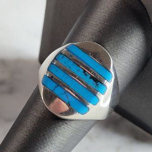 Mens Vintage Estate Sterling Silver Turquoise Modernist Ring 12.6g E2702